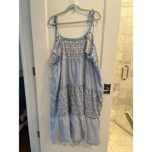 J. Crew Size 3X Blue White Paisley Floral Tiered Sundress - Picture 8 of 9